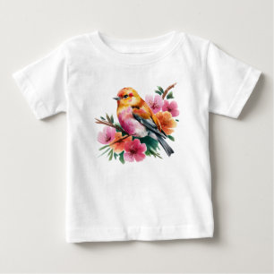 T-shirt Pour Bébé Oiseau à Fleur Rose
