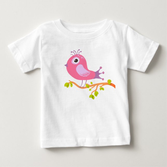 T-shirt Pour Bébé Oiseau, Branche, Dessin animé (Devant)