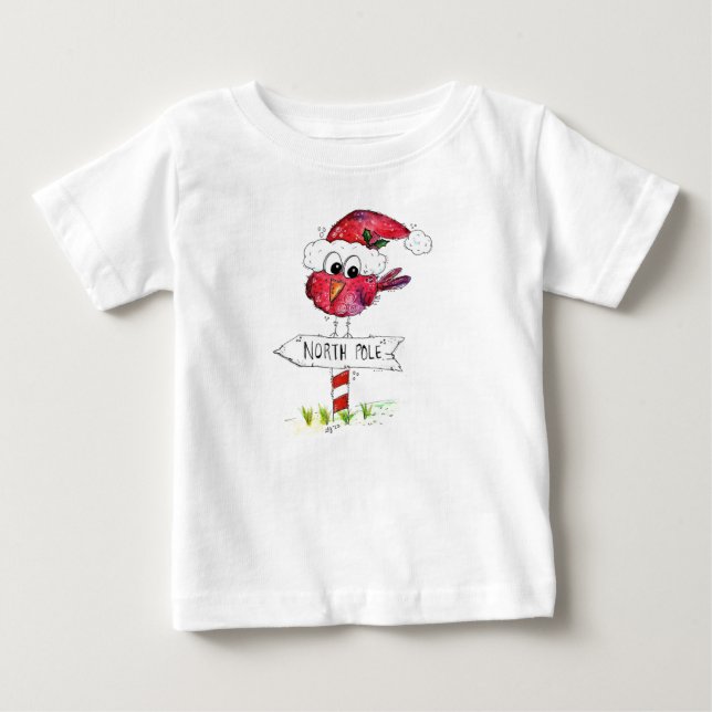 T-shirt Pour Bébé Oiseau de Noël blanc (Devant)