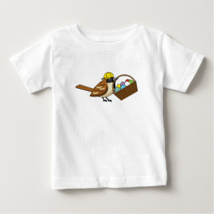 T-shirt Pour Bébé Oiseau drôle mignon avec panier d'œufs colorés