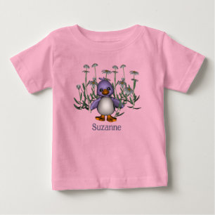 T-shirt Pour Bébé Oiseau Violet Et Marguerites Personnalisé