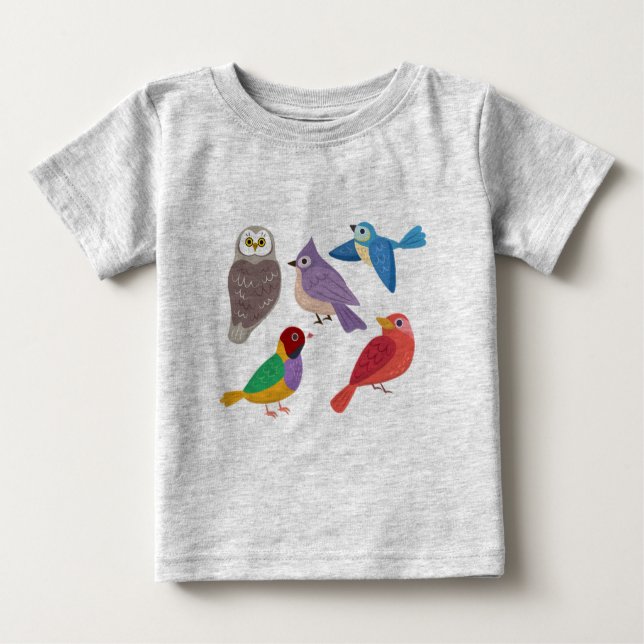 T-shirt Pour Bébé Oiseaux colorés (Devant)