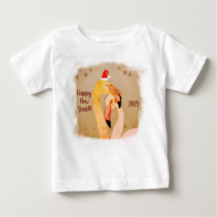 T-shirt Pour Bébé Oiseaux de Flamant rose du Nouvel An -Chemise