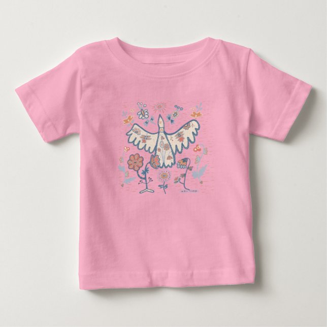 T-shirt Pour Bébé oiseaux d'ornement et fleurs (Devant)