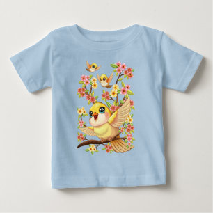 T-shirt Pour Bébé Oiseaux mignons et heureux parmi les fleurs du pri