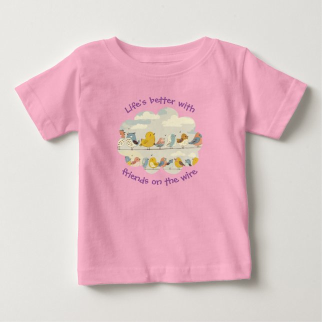 T-shirt Pour Bébé Oiseaux sur un fil (Devant)