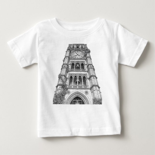 T-shirt Pour Bébé Old Clock Tower with Bells and Climbing Roses Colo (Devant)