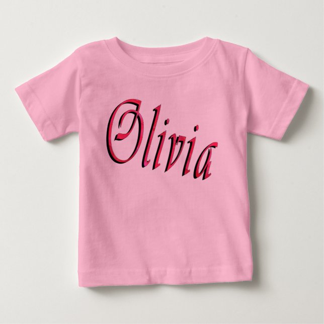 T-shirt Pour Bébé Olivia, logo rose Cursive Name, T-shirt bébé (Devant)
