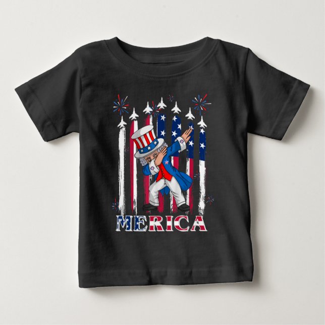T-shirt Pour Bébé Oncle patriotique Sam Dabbing 4 juillet (Devant)
