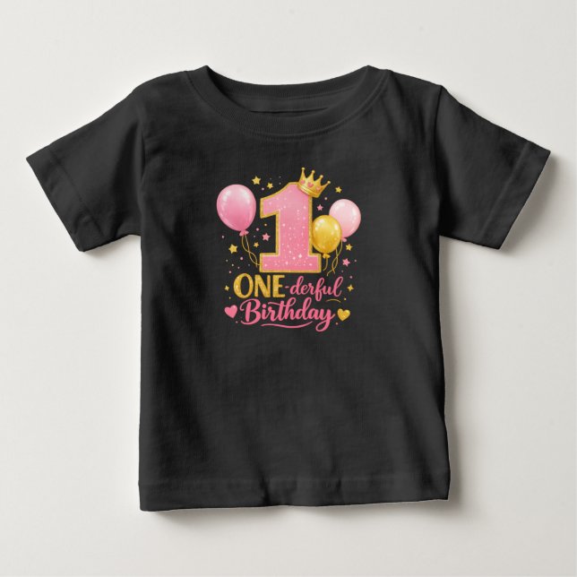 T-shirt Pour Bébé ONE-derful Birthday Balloons – 1st Birthday (Devant)