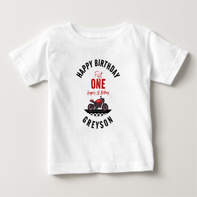 T-shirt Pour Bébé One Fast Race Motorcycle Boy 1st Birthday Party (Devant)