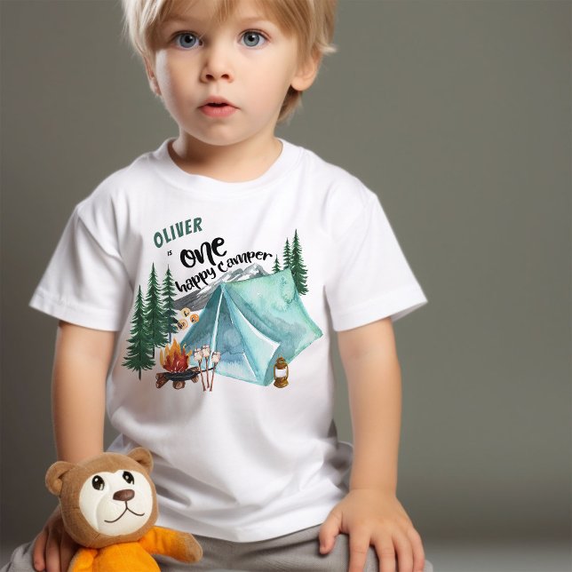 T-shirt Pour Bébé One Happy Camper 1er anniversaire personnalisé (One happy camper first birthday t-shirt)