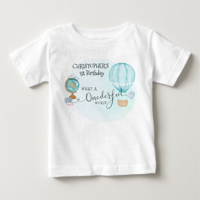 T-shirt Pour Bébé ONE Monde derful Bleu Montgolfière 1er Anniversair (Devant)
