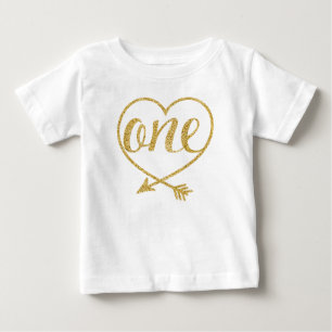 T-shirt Pour Bébé ONE One Year Old Heart Glitter-Print