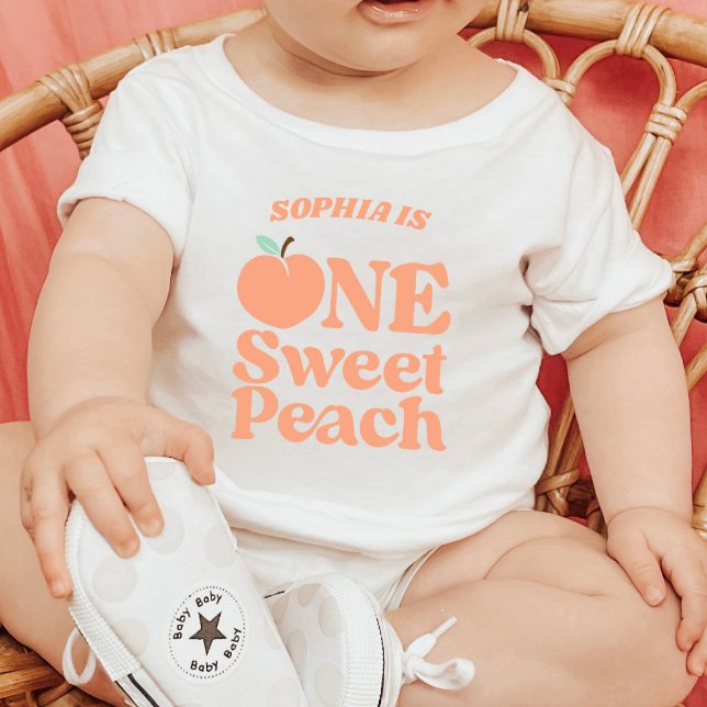 T-shirt Pour Bébé One Sweet Peach Orange Première fête d'anniversair (Créateur téléchargé)