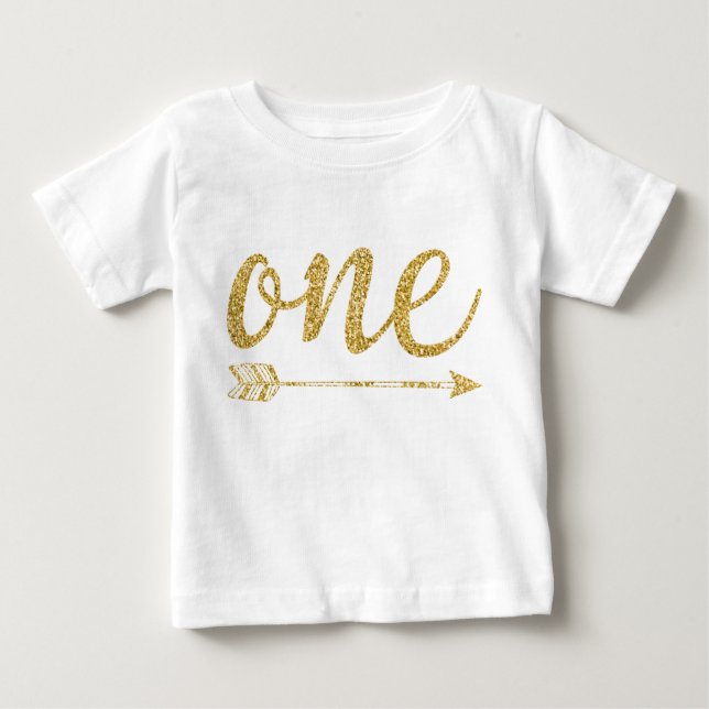 T-shirt Pour Bébé One Year Old Golden Glitter (Devant)