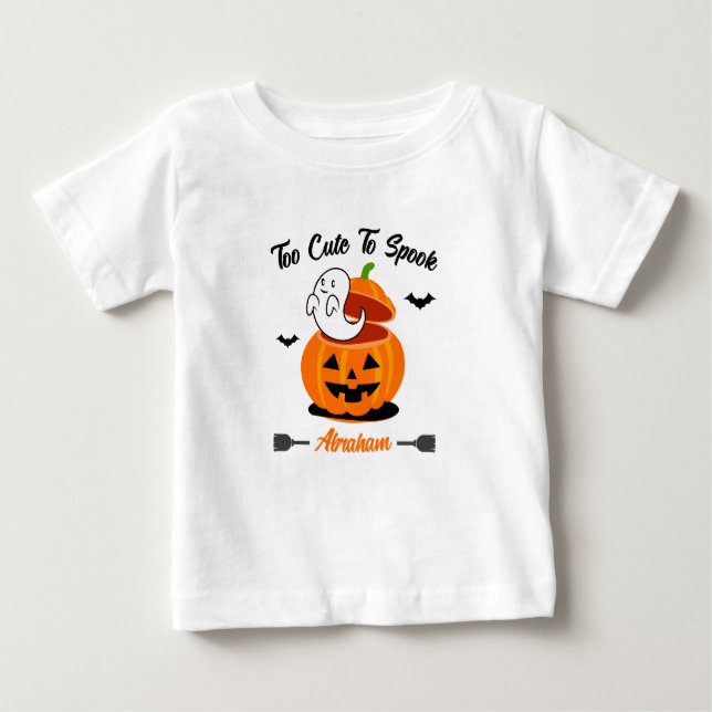 T-shirt Pour Bébé Orange Black Funny Halloween Citrouille Ghost Baby (Devant)