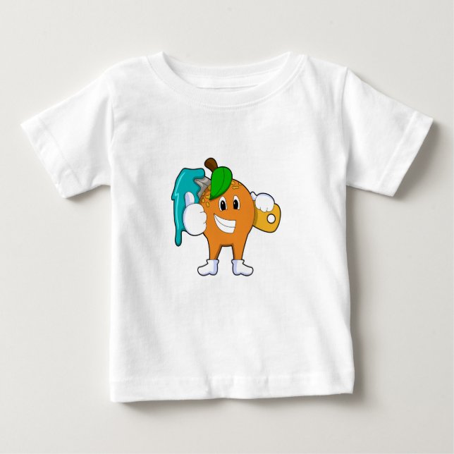 T-shirt Pour Bébé Orange comme Peintre avec pinceau (Devant)