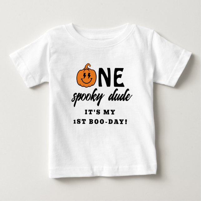 T-shirt Pour Bébé Orange One Spooky Dude Halloween 1er Anniversaire  (Devant)