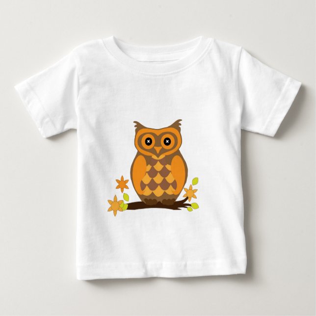 T-shirt Pour Bébé Orange Owl Perché De Fleurs (Devant)