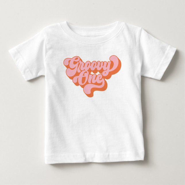 T-shirt Pour Bébé Orange rétro et rose Super (Devant)