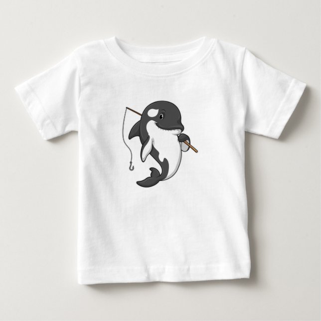 T-shirt Pour Bébé Orca comme Fisher avec une barre de pêche (Devant)