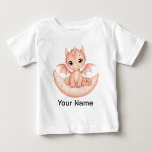 T-shirt Pour Bébé Oreiller bébé dragon rose personnalisé sur la lune