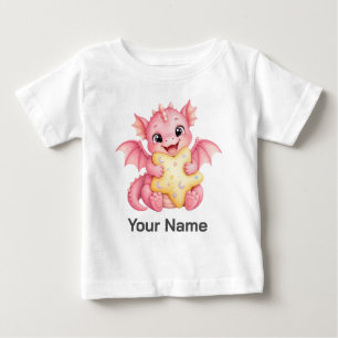 T-shirt Pour Bébé Oreiller Rose Personnalisé avec Dragon et Étoile