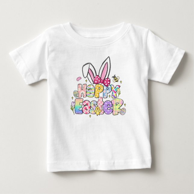 T-shirt Pour Bébé Oreilles de Lapin de Pâques avec Nœud Coquette (Devant)