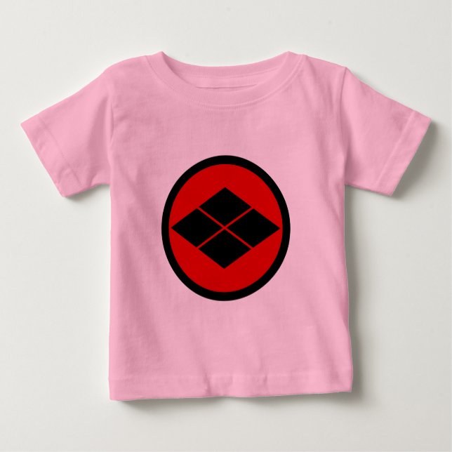 T-shirt Pour Bébé Oriental Noir Rouge Takeda Japon Mon Vector Art (Devant)