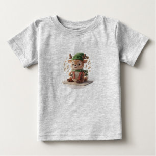 T-shirt Pour Bébé Ornement de Noël de Renne Mignon Jouant de l'Accor
