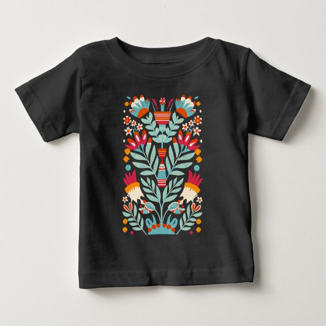 T-shirt Pour Bébé Otomi Flower Motif mexicain Floral Art (Devant)