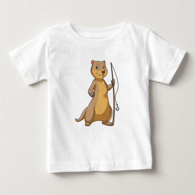 T-shirt Pour Bébé Otter comme Fisher avec canne à pêche (Devant)