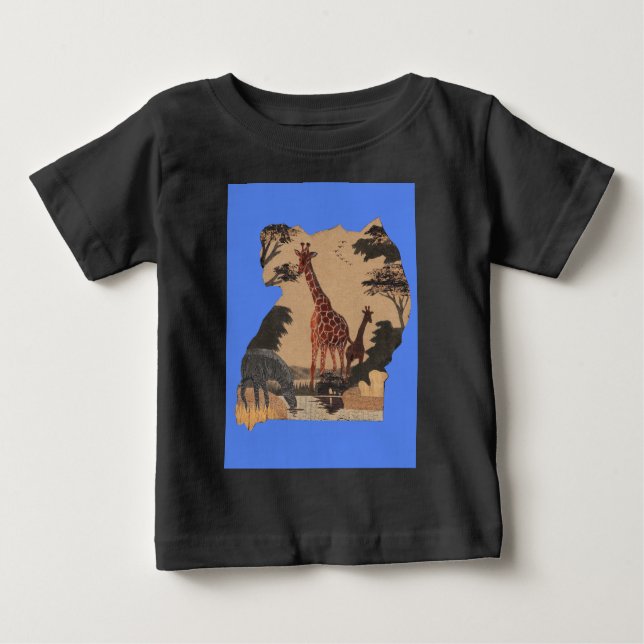 T-shirt Pour Bébé Ouganda - Carte de la faune - Imprimer (Devant)