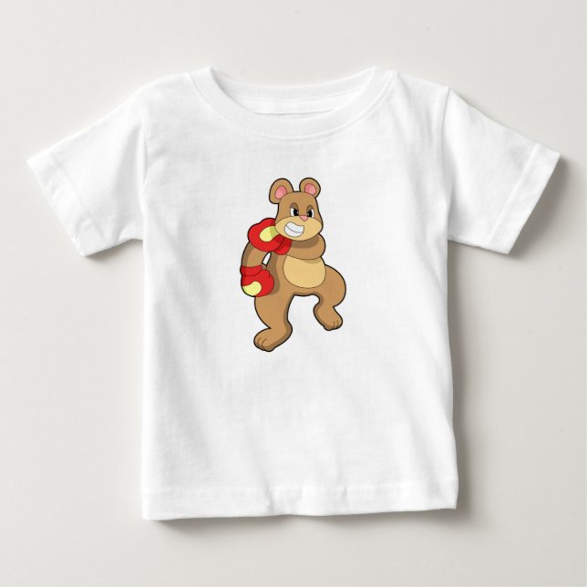 T-shirt Pour Bébé Ours à la boxe avec des gants de boxe (Devant)