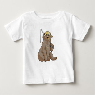 T-shirt Pour Bébé Ours à la pêche avec une baguette de pêche