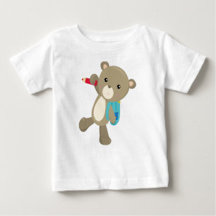 T-shirt Pour Bébé Ours Aller À L'École, Mignonne Ours, Sac À Dos, Cr