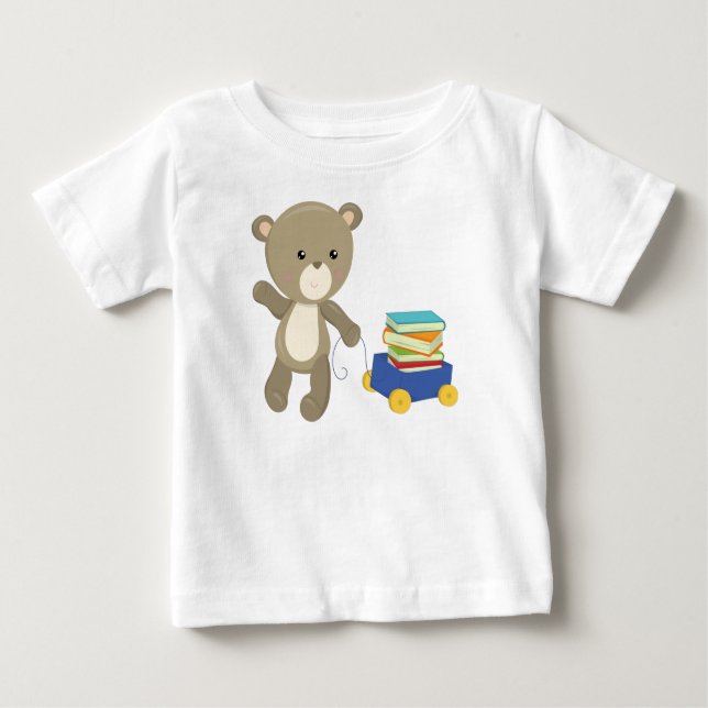 T-shirt Pour Bébé Ours Aller À L'École, Ours Brown, Ours Mignonne, L (Devant)
