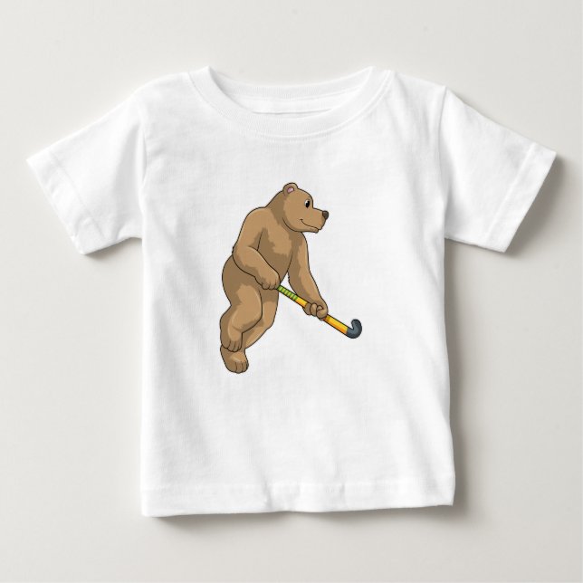 T-shirt Pour Bébé Ours au hockey avec chauve-souris de hockey (Devant)