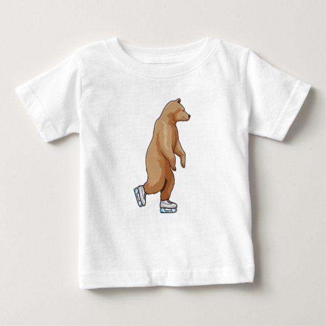 T-shirt Pour Bébé Ours au patinage sur glace avec patins sur glace (Devant)