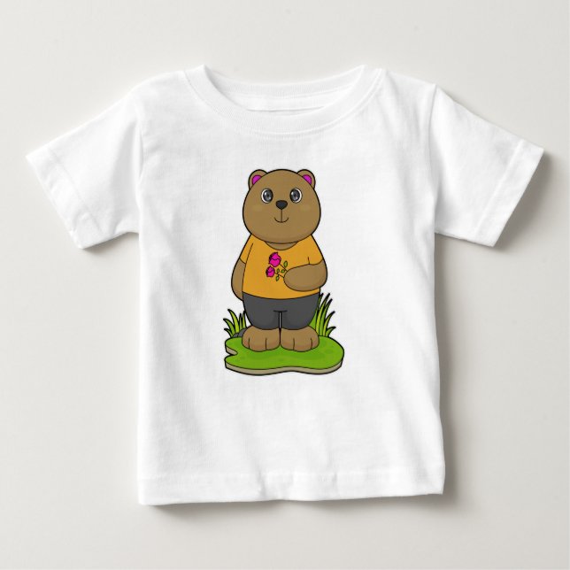 T-shirt Pour Bébé Ours aux fleurs (Devant)