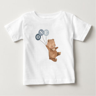T-shirt Pour Bébé Ours avec 3 Ballons Bleus 1er Anniversaire
