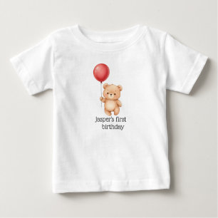 T-shirt Pour Bébé Ours avec chapeau de fête et ballon rouge Mignon b