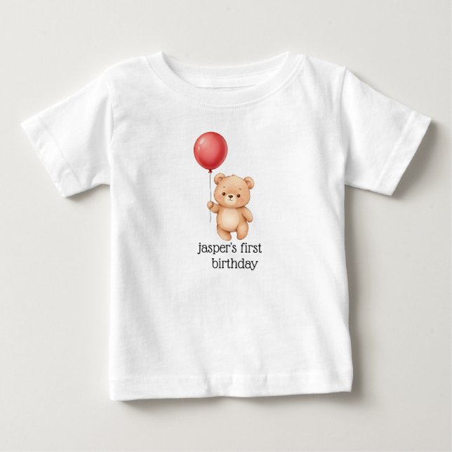 T-shirt Pour Bébé Ours avec chapeau de fête et ballon rouge Mignon b (Devant)