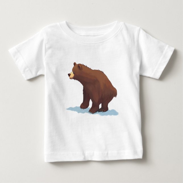 T-shirt Pour Bébé ours Brown marchant sur la neige (Devant)