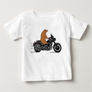 T-shirt Pour Bébé Ours brun blanc à moto