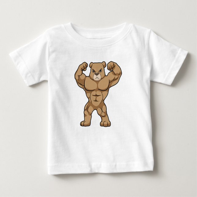 T-shirt Pour Bébé Ours comme Bodybuilder avec de grands Muscles (Devant)