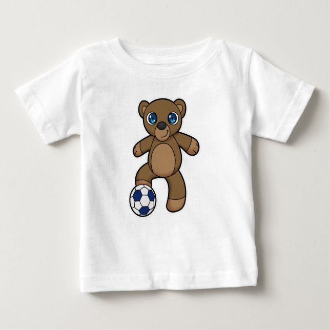 T-shirt Pour Bébé Ours comme joueur de football avec balle de footba (Devant)