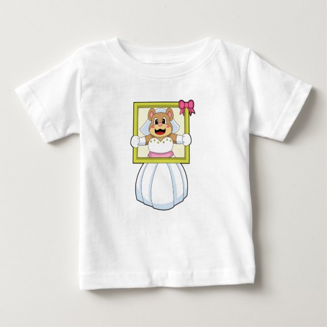 T-shirt Pour Bébé Ours comme mariée avec robe Mariage et cadre photo (Devant)