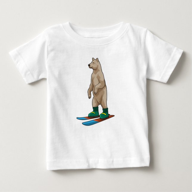 T-shirt Pour Bébé Ours comme skieur avec ski (Devant)